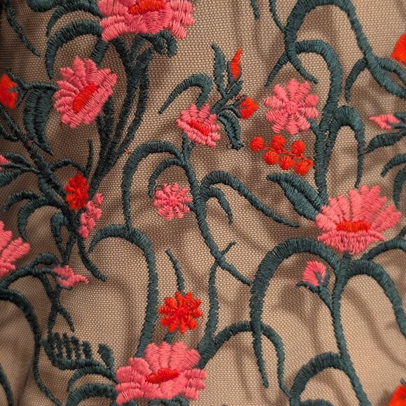 Moulinette Soeurs Womens Size S Green Pink Floral Embroidered Mesh Tunic Dress - Picture 8 of 11